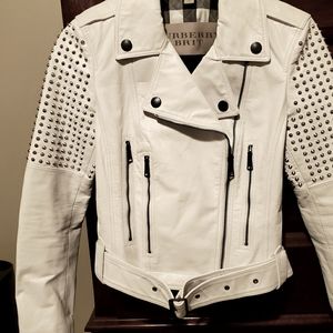 Burberry Brit Studded White Leather Moto Jacket